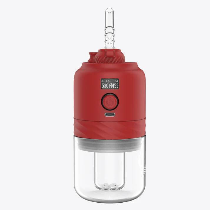 Yocan Black Go Smart Rig vaporizer in red with clear glass base and digital display, ideal for on-the-go wax vaping.