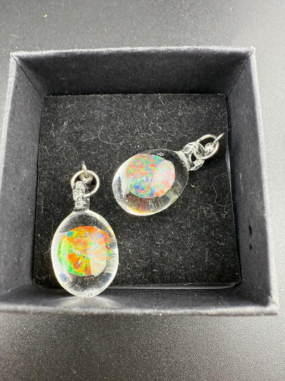 Filla John Glass Encased Opal Dangly Earrings