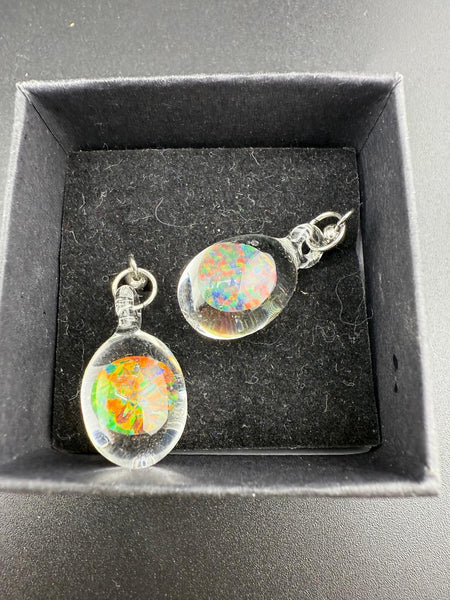 Filla John Glass Encased Opal Dangly Earrings