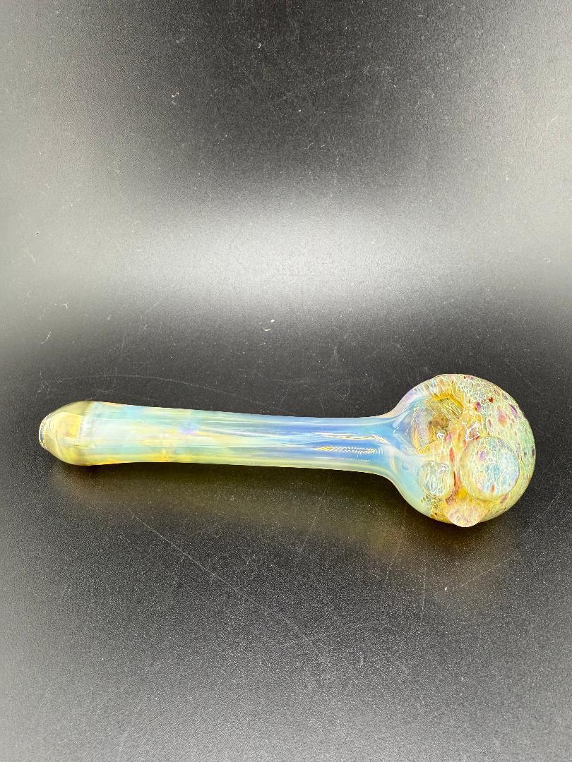 Luke The Drifter Fumed Frit Hand Pipe, handcrafted glass with vibrant fume and frit details, made in Washington.