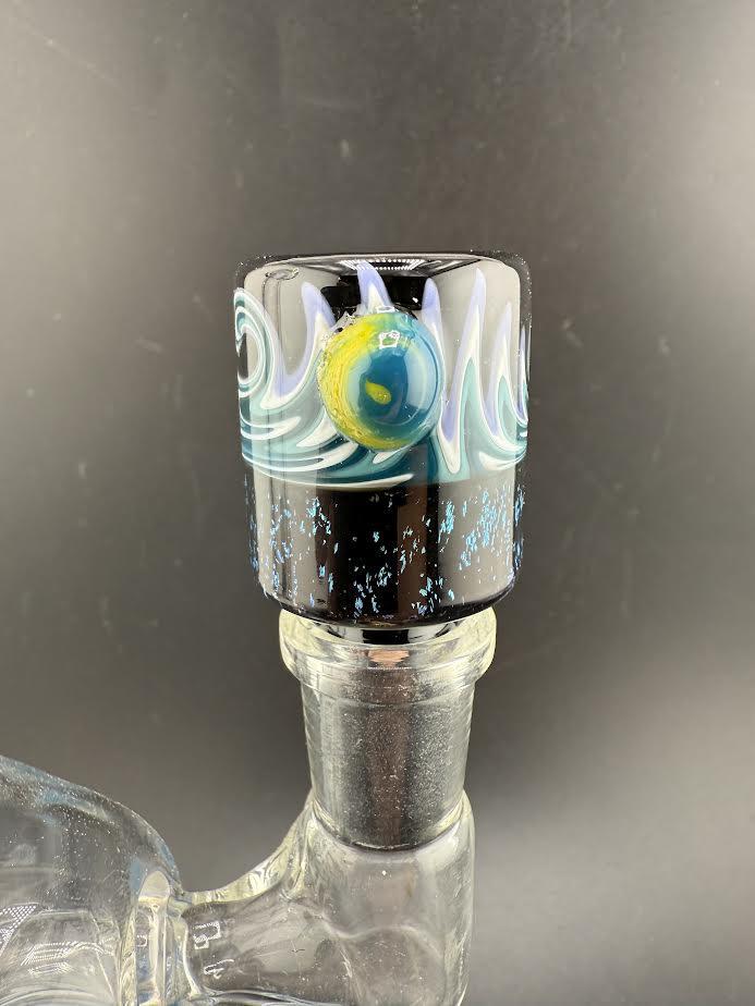 14mm Wig Wag X Dichro bowl featuring swirling blue and green designs, perfect for enhancing smoking experience.