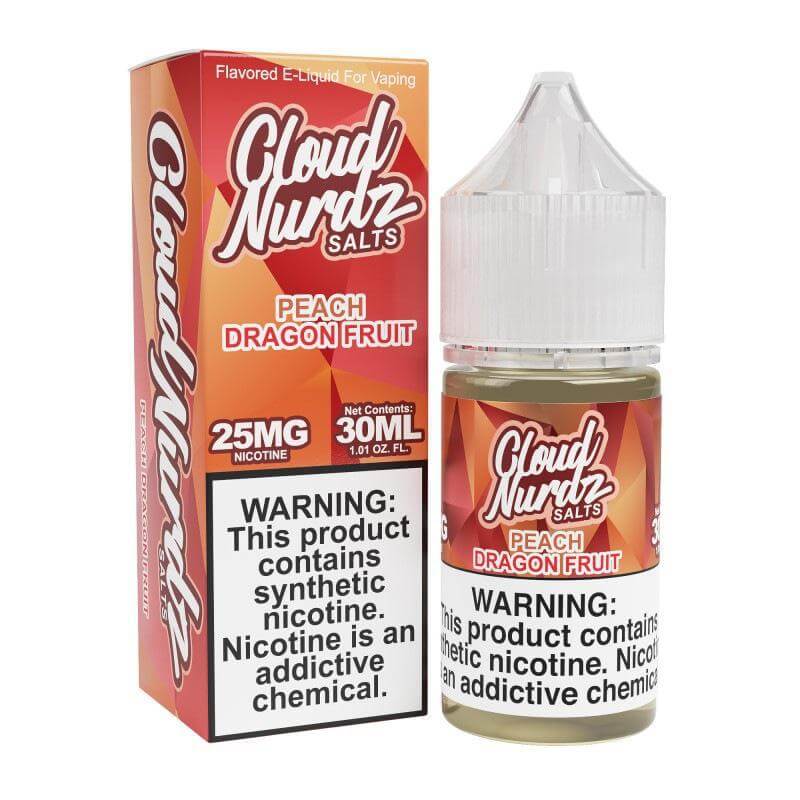 Cloud NURDZ 30ml Peach Dragon Fruit Salt Nicotine e-liquid for smooth vaping experience.