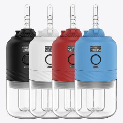 Yocan Black Go Smart Rig in four colors: black, white, red, and blue, showcasing a modern portable wax vaporizer.