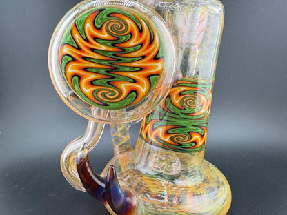 Crondo Glass Green Fire Line Work Fumed Pull Bowl Bubbler 14mm