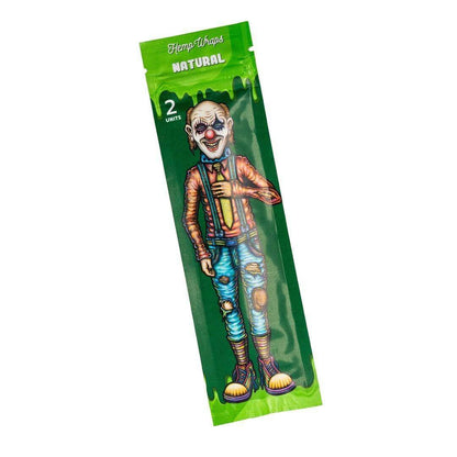 Lion Rolling Circus Natural Hemp Wraps packaging featuring a colorful clown design, 2 units per pack.