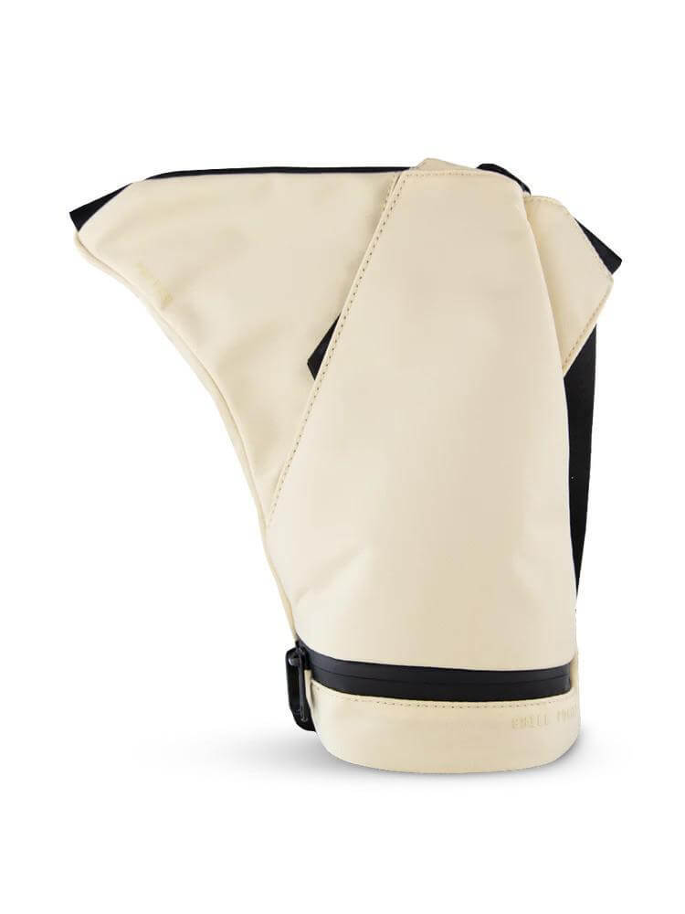 Puffco Journey Bag in cream color, featuring adjustable strap and durable design for on-the-go storage.