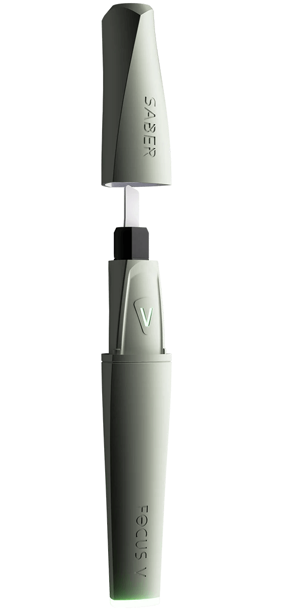 Focus V Saber electronic dab tool with sleek design and adjustable power levels for enhanced dabbing experience.