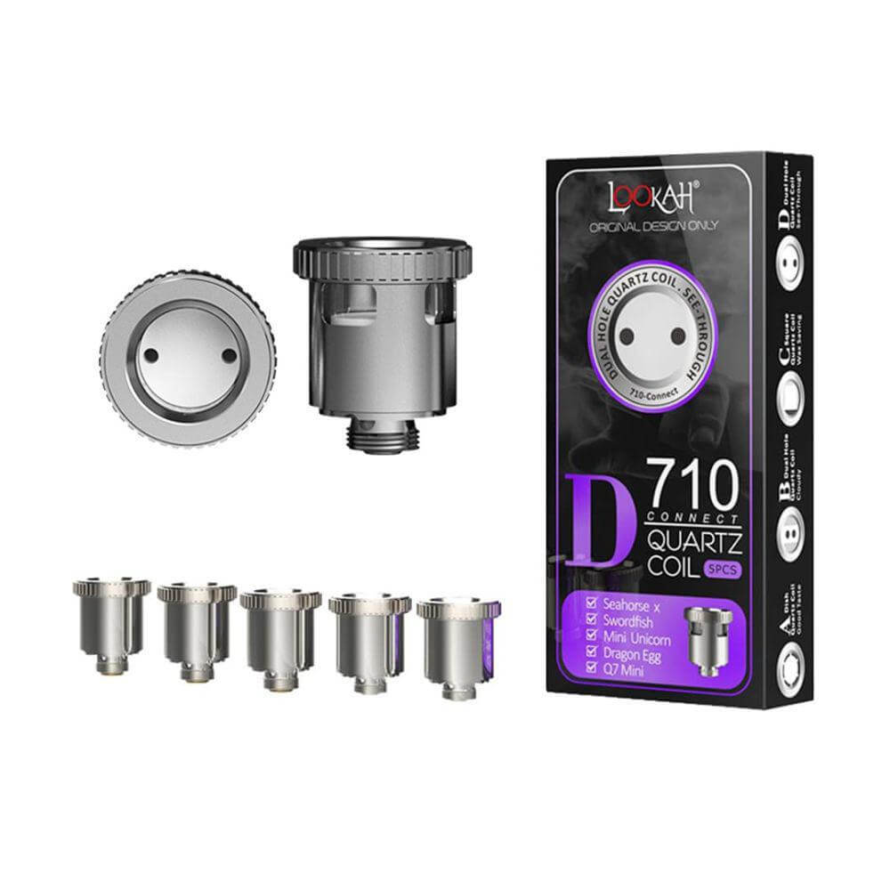 Lookah 710 Connect Quartz Coils pack with various types for electric dab rig, featuring Type A-D quartz atomizers.