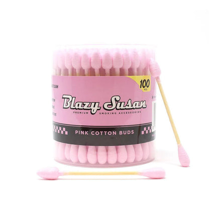 Blazy Susan Pink Cotton Buds 100 Count - Dual-tipped cotton swabs for precise cleaning in a stylish pink design.
