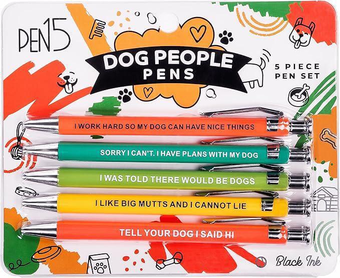 Pen15 Dog People Pens set with humorous quotes, perfect for dog lovers and fun writing.