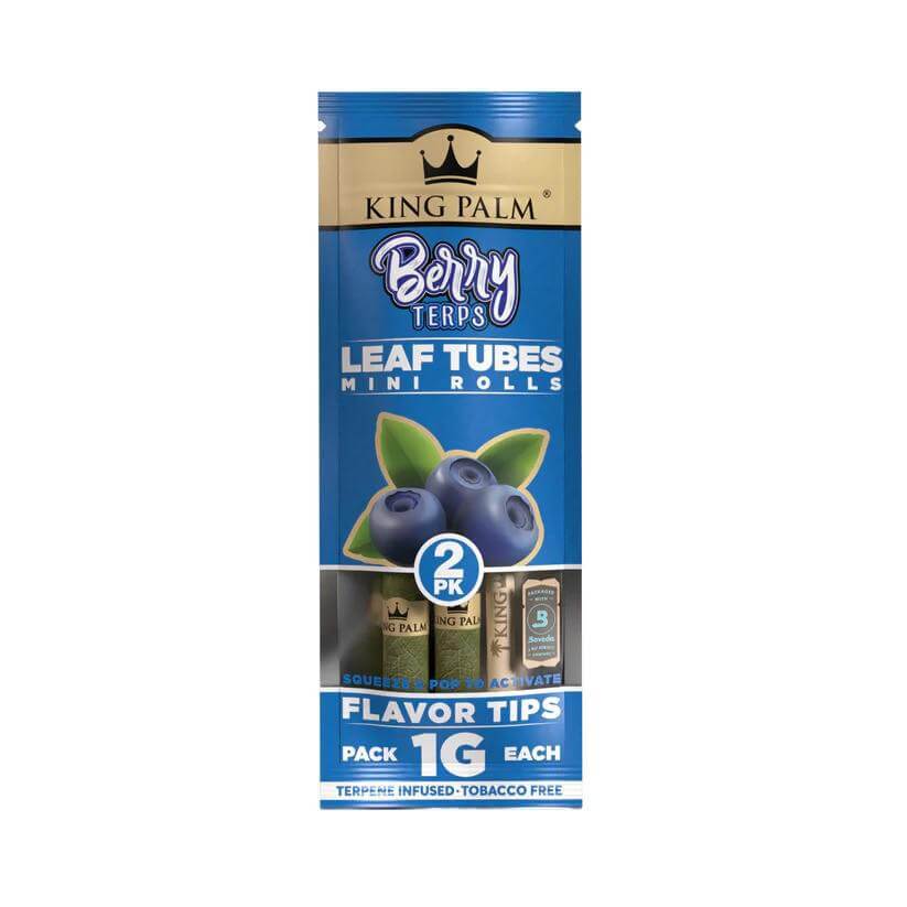 King Palm Berry Terps Mini Rolls 2pk with flavor tips, 1g each, infused with blueberry flavor.