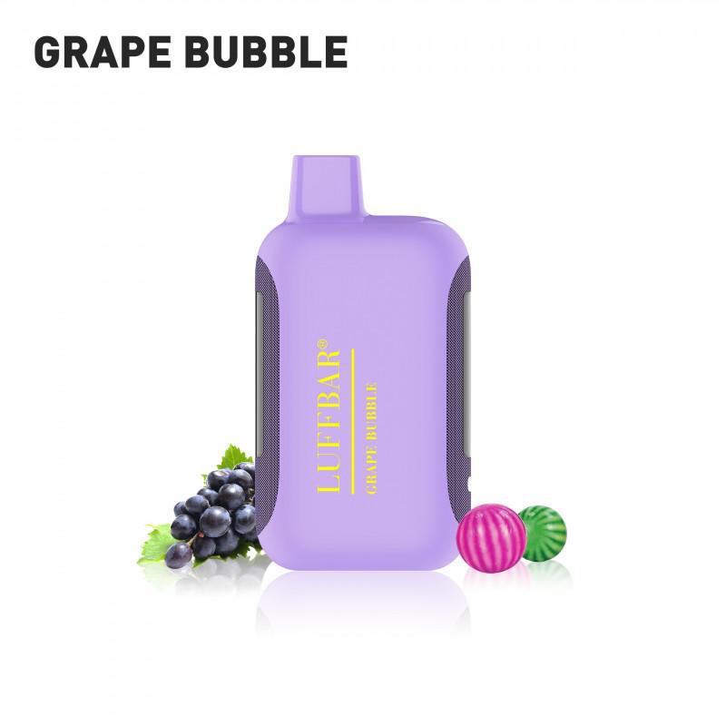 LUFFBAR Dually vape in lavender with grape and bubblegum flavored candies, showcasing vibrant Grape Bubble flavor.