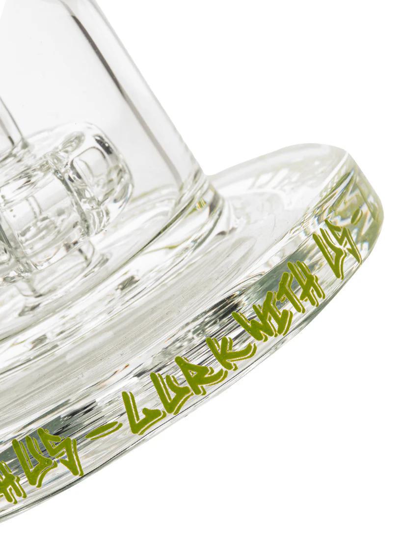 Close-up of the Gear Premium x Creature 7.5" concentrate rig with unique green text on the base.