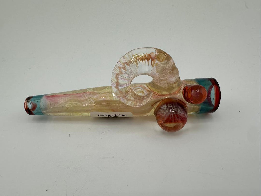 Brando Glass Dry Pipe-  Fumed w/ Color Accents & Horn Chillum