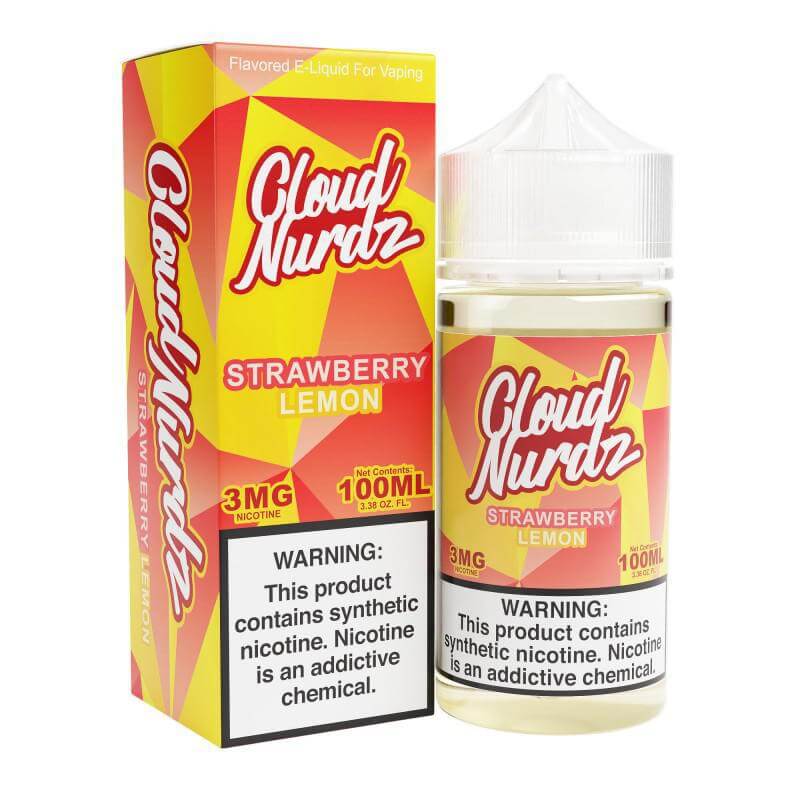 Cloud Nurdz 100ml e-liquid Strawberry Lemon flavor, vibrant packaging, for a smooth vaping experience.