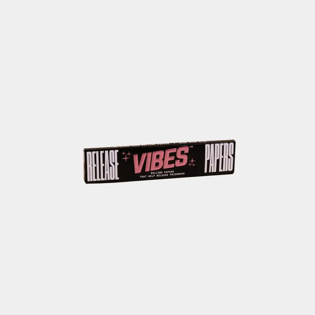 Vibes Release Papers King Size packaging, featuring ultra-thin slow burn papers for a clean smoking experience.