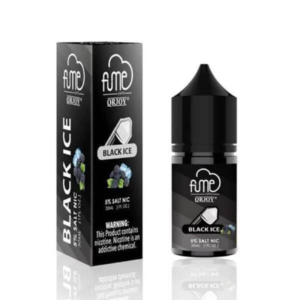 Fume Salt Nic Black Ice e-liquid, 5% nicotine strength in a sleek bottle and box, perfect for flavorful vaping.