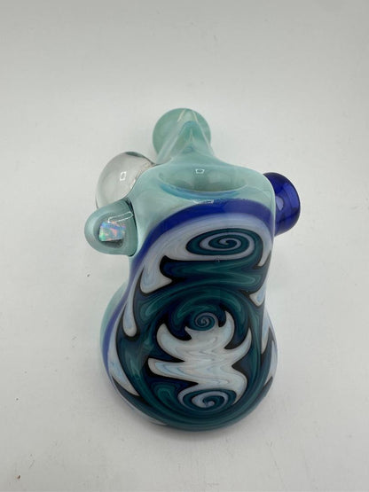 HighGrade Glass Dry Pipe - Fully Worked Hammer w/ Wig Wag Cap & Dichro Marble Attachment