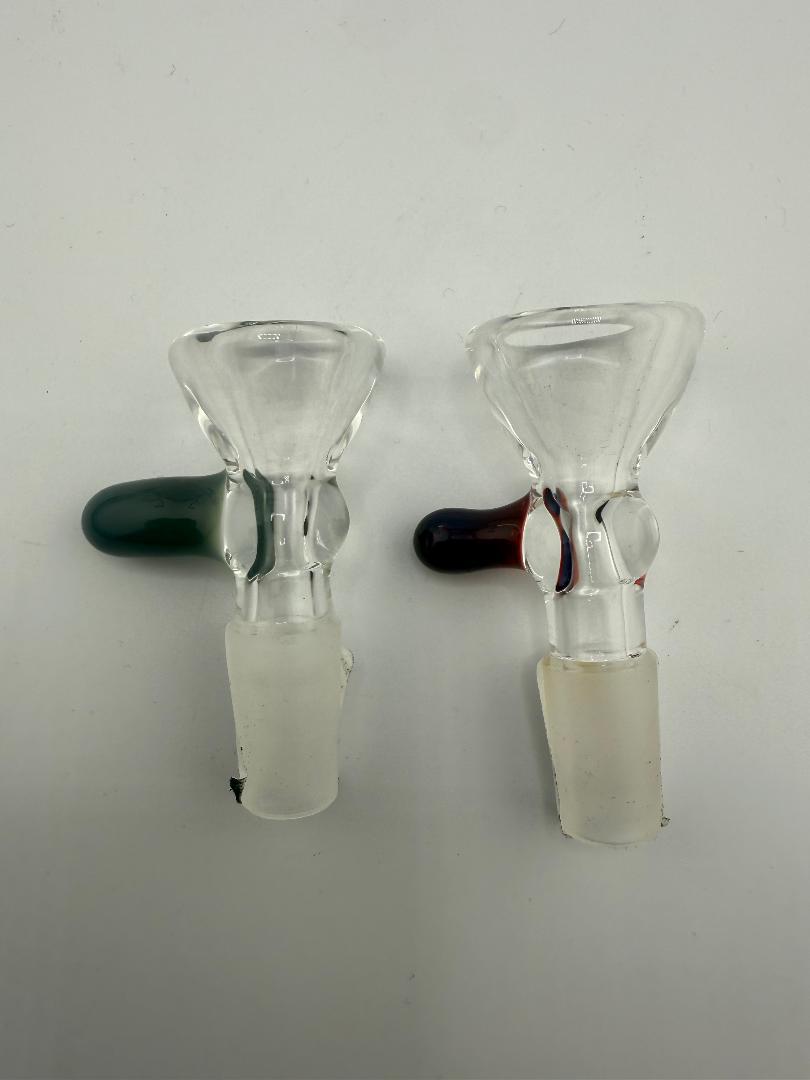 Highgrade Glass Color Accent Martini 14mm bowls with colorful handles, handcrafted from borosilicate glass.