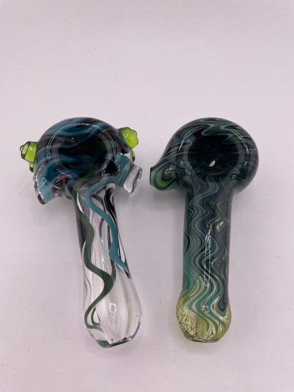 Brando Glass Hand Pipe - UV Accented Green Line Work