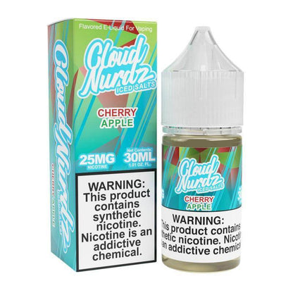 Cloud Nurdz Iced Cherry Apple e-liquid 30ml bottle with 25mg nicotine for a refreshing vaping experience.