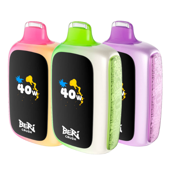 BERI CRUSH disposable vapes in vibrant colors, designed for ultra-long-lasting flavor and 50,000 puffs.