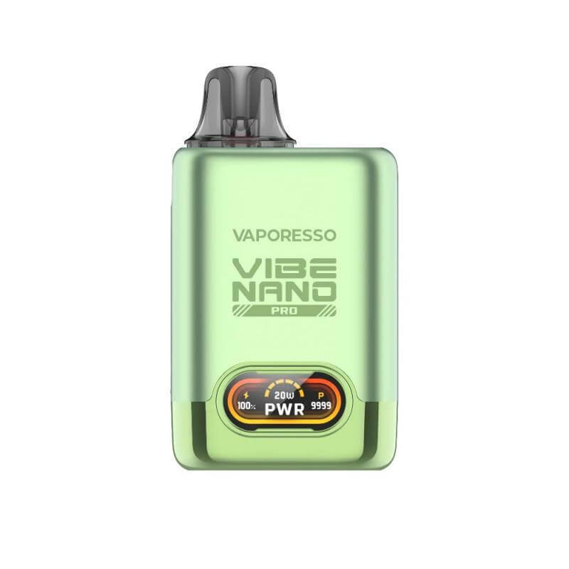 Vaporesso Vibe Nano Pro Pod Kit in green, featuring dual mesh technology and smart Axon Chip for enhanced vaping experience.