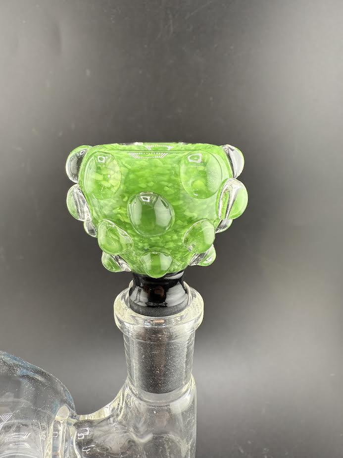 Hob Knob 14mm bowl in vibrant green with bubble design, perfect for enhancing your glass piece.