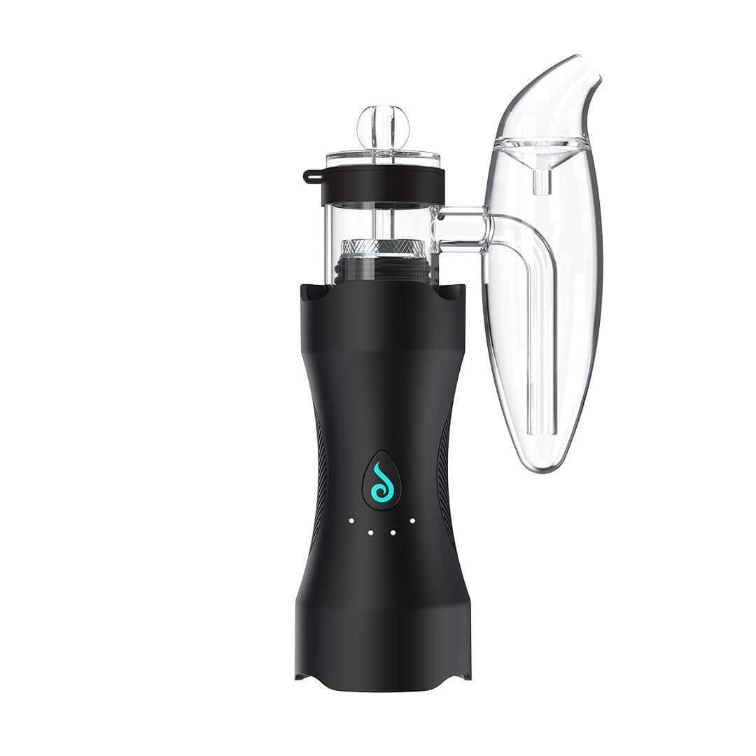 Dr Dabber Xs Mobile Vaporizer with glass attachment and sleek black design for portable dabbing.