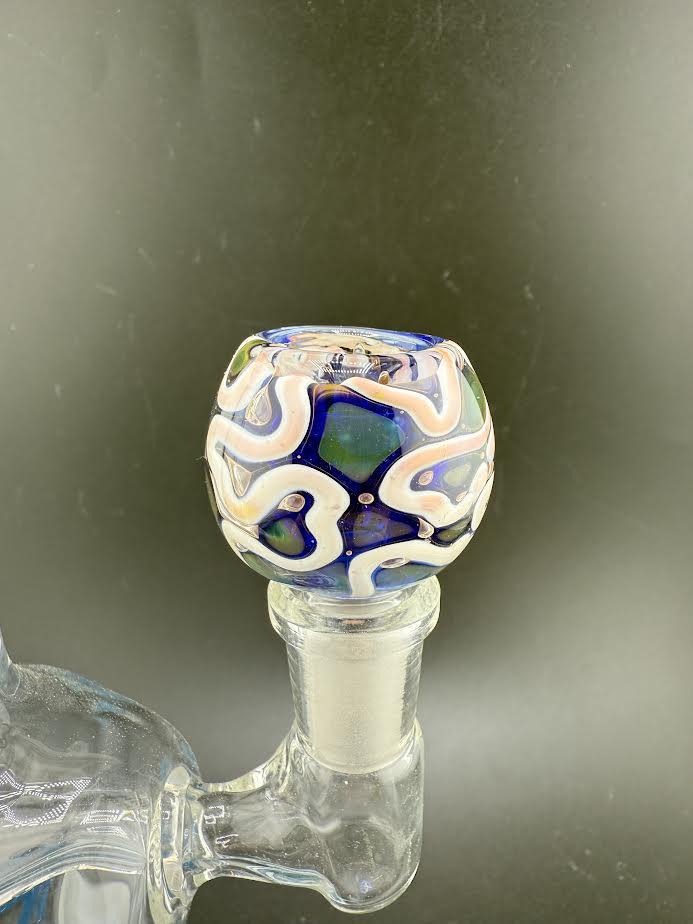 14mm blue gold fumed bowl with intricate design, perfect for glassware enthusiasts and smoking accessories.