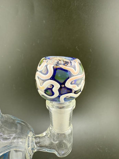 14mm blue gold fumed bowl with intricate design, perfect for glassware enthusiasts and smoking accessories.