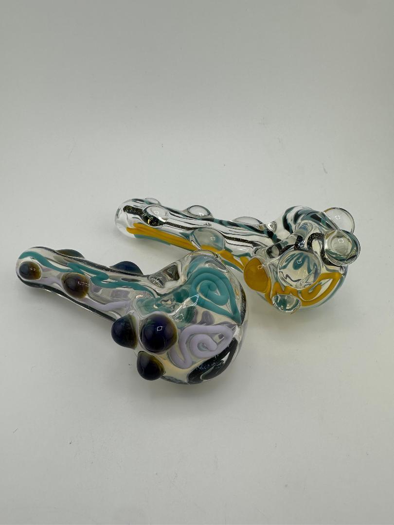 Crondo Glass Dry Pipe - Clear Inside Out  Squiggle with Tactile Dots