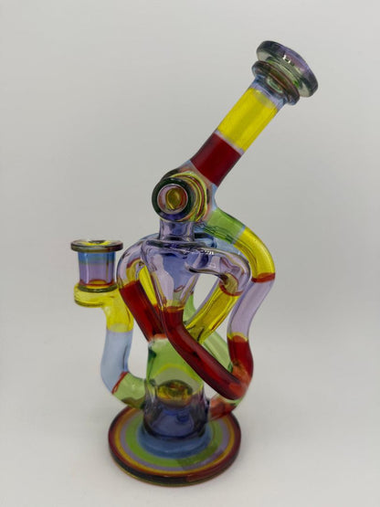 Domer Glass Double Recycler Quad Uptake Rainbow Patchwork 10mm Recycler