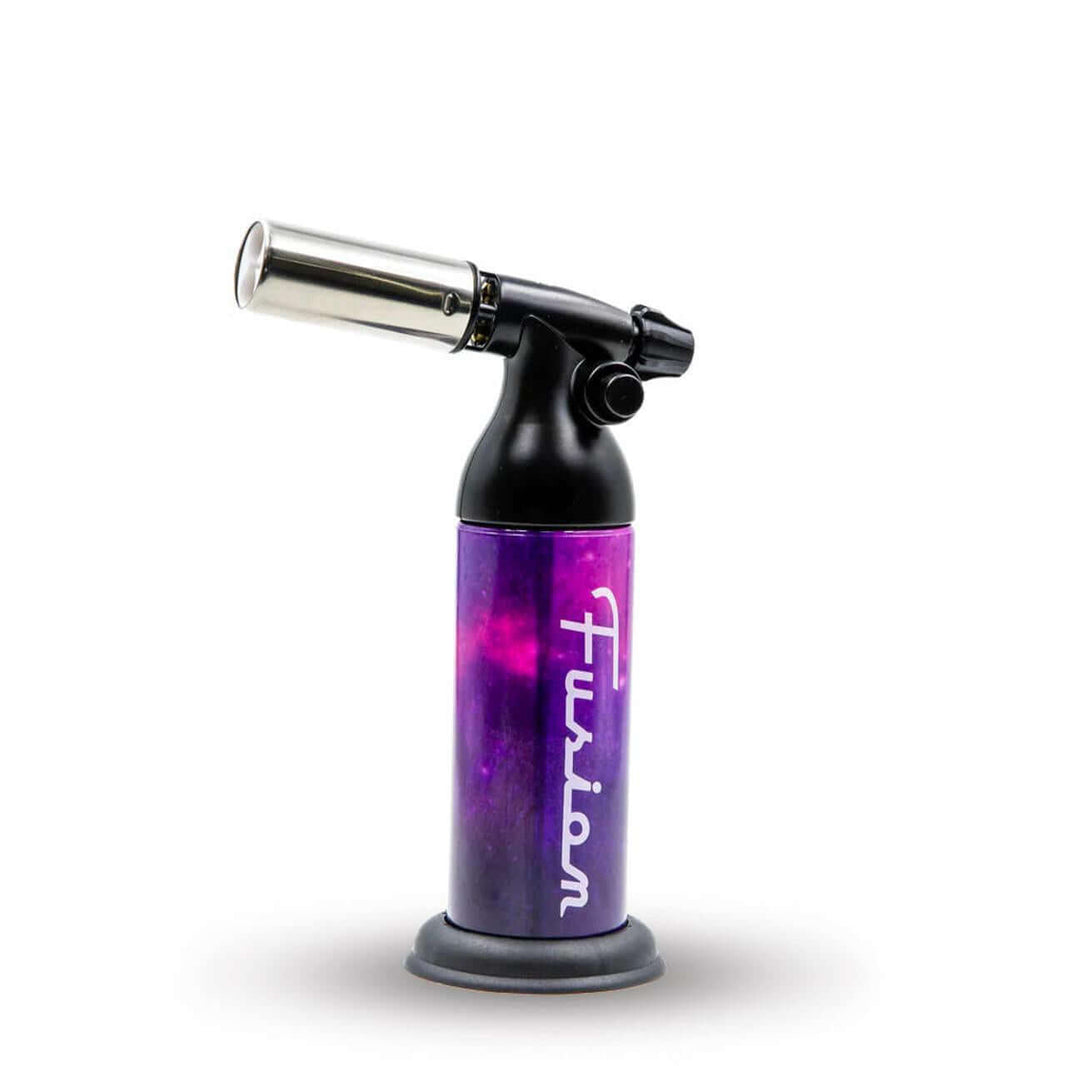 Fusion Twin Shot Dual Flame Jet Torch in vibrant purple design, ideal for precision tasks in kitchen and DIY.