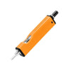 Huni Badger Mini portable device in vibrant orange, featuring a ceramic heating tip for flavorful vaping.