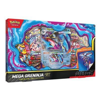 Pokémon TCG Mega Greninja ex Premium Collection showcasing cards and booster packs, perfect for collectors.