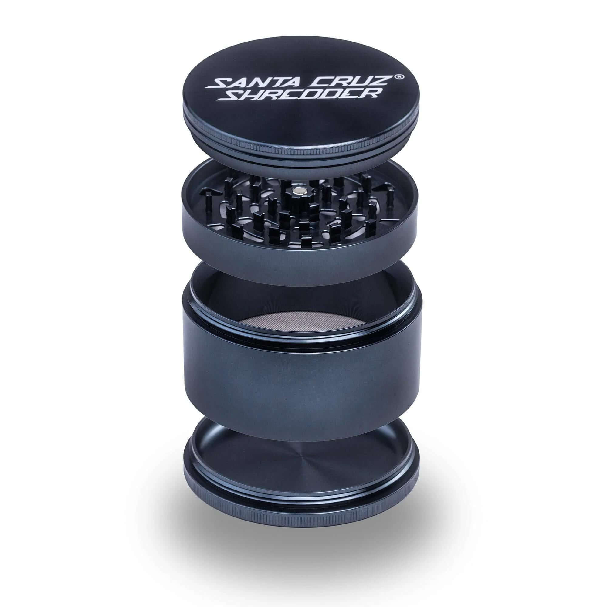 Santa Cruz Shredder 4-Piece Jumbo Grinder, black anodized aluminum for precision herb grinding.