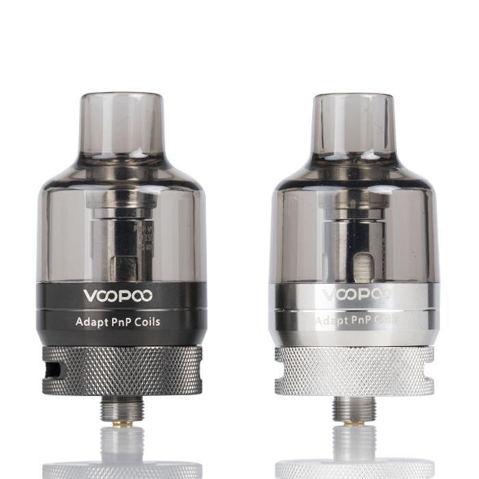 VooPoo PNP Pod Tanks showcasing stainless steel design and Adapt PnP coil compatibility for enhanced vaping performance.