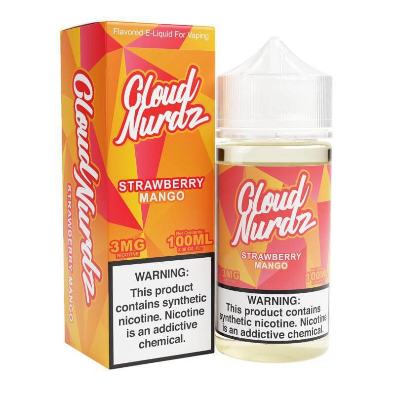 Cloud Nurdz 100ml e-liquid bottle featuring Strawberry Mango flavor, perfect for a fruity vaping experience.