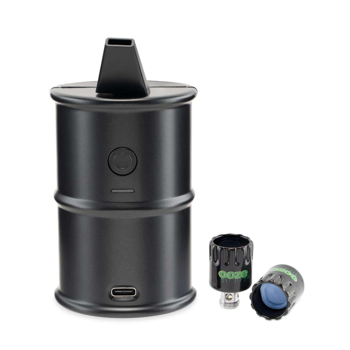 Ooze Electro Barrel Mini Electric Dab Rig with C-Core Onyx Atomizer and USB-C charging port.
