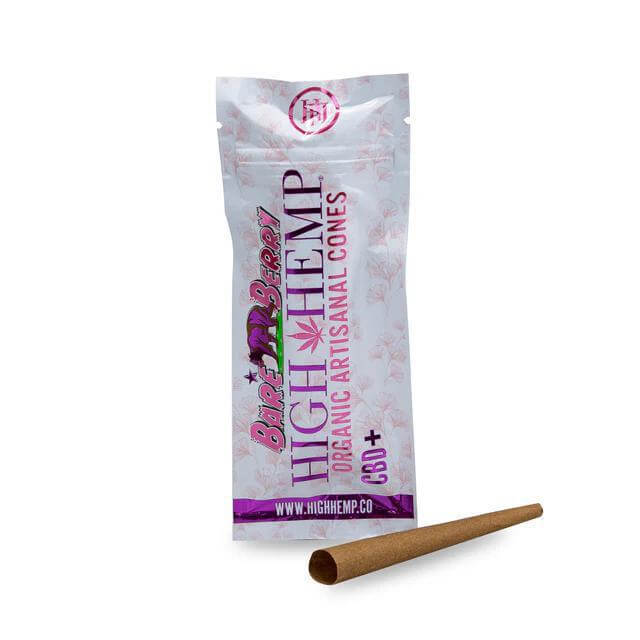 High Hemp Organic Wraps packaging with cone beside it, featuring a berry flavor, for a tobacco-free smoking experience.