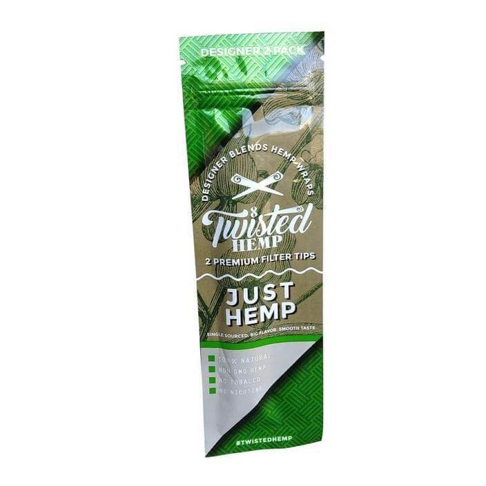 Twisted Hemp Designer Blends 2pc premium hemp wraps packaging with unique flavor and just hemp branding.