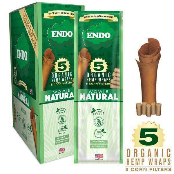 Endo Organic Hemp Wraps 5pc with corn filters, made from 100% organic German hemp for a smooth smoking experience.