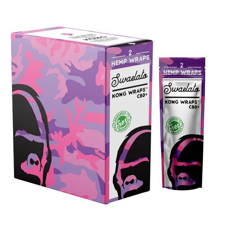 Kong Wraps Hemp Wraps 2pcs box featuring vibrant pink and purple camo design for a smooth, tobacco-free smoking experience.