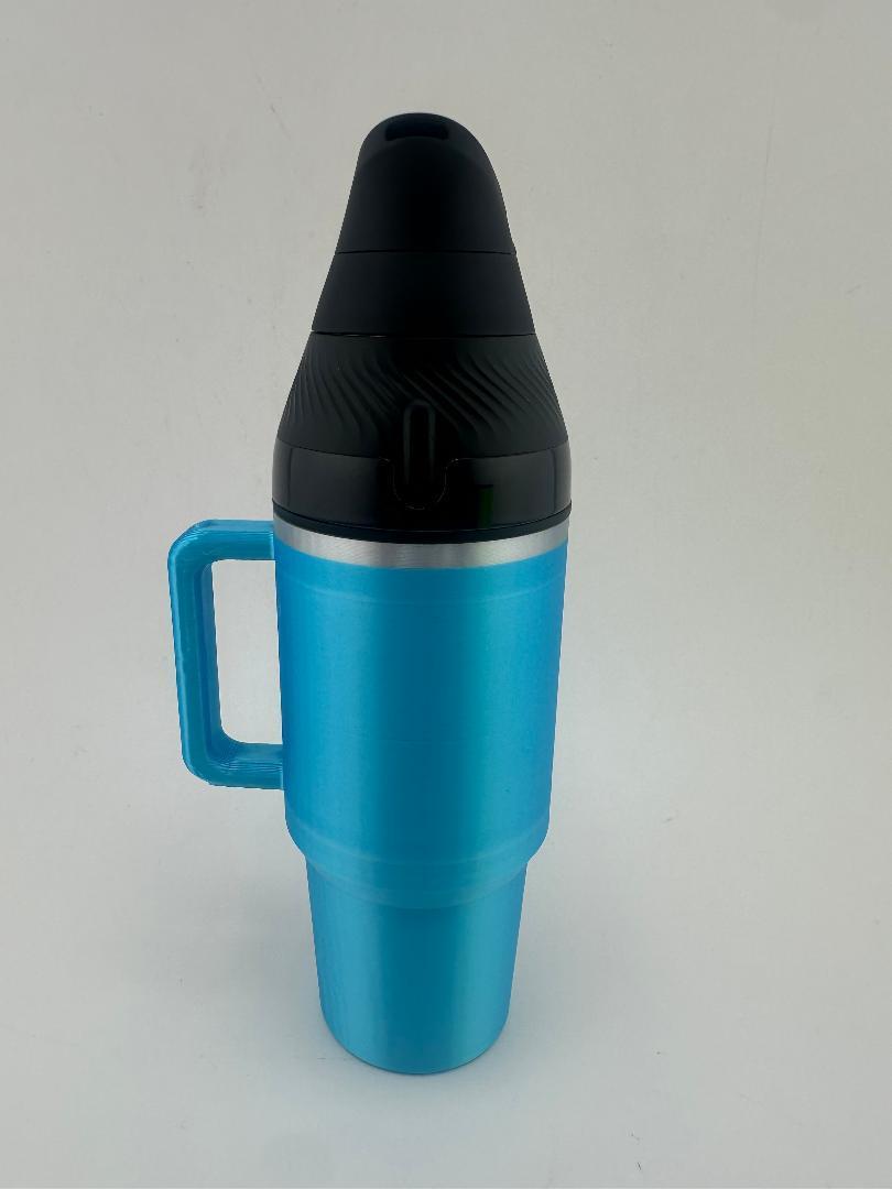 3D printed Puffco Proxy Core mug in light blue color with handle, designed for unique setups and playful looks.