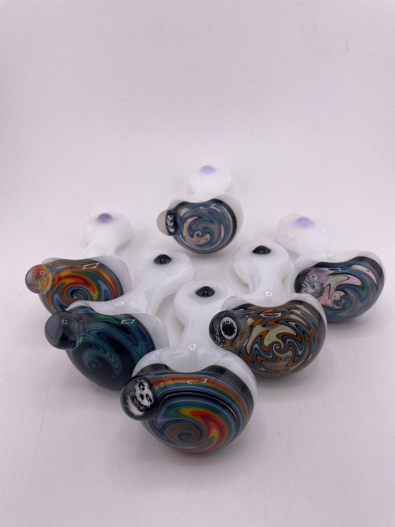 Highgrade Glass Dry Pipe  - White w/ Reversal Wig Wag Cap