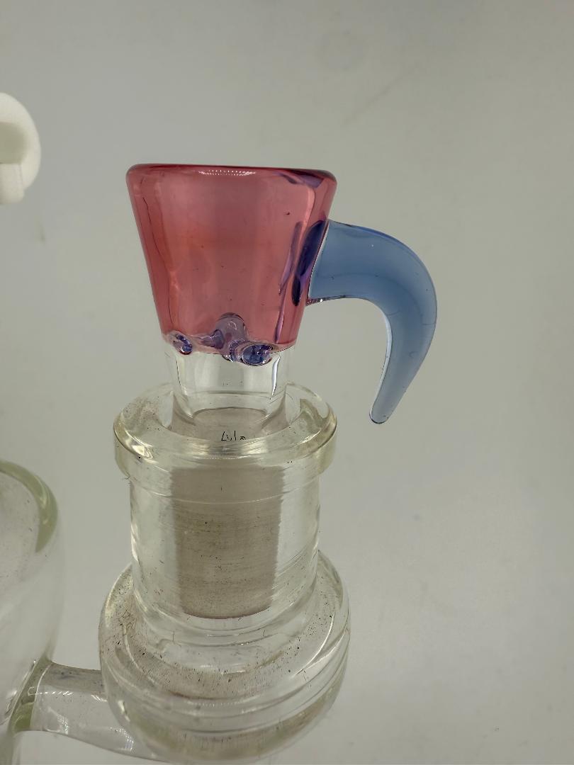 Lylo Glass 4 Hole 14mm Bowl with Horn Handle, handcrafted in Spokane, WA, featuring unique color and design for enhanced airflow.