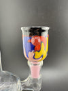 Jingle Bell Swirl 14mm bowl piece featuring vibrant colors like red, yellow, and blue in a stylish glass design.