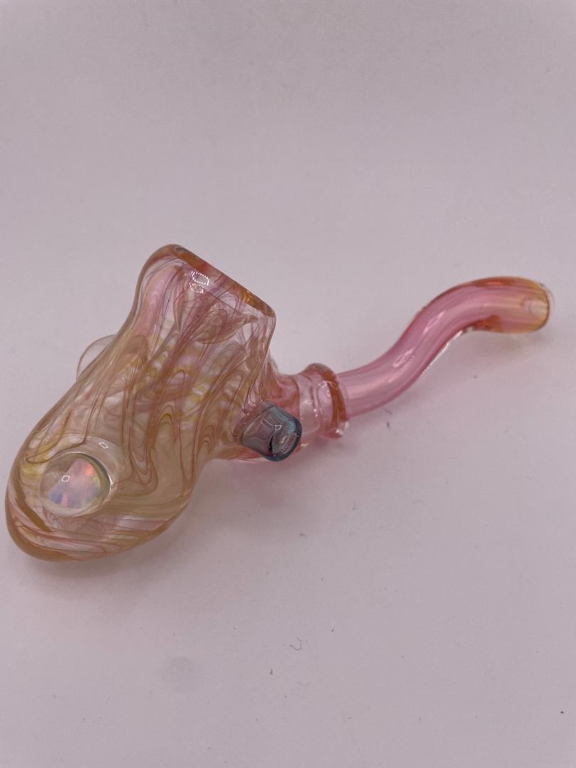 Guido Glass Sherlock Pipe - Full Gold Fume w/ Opal Encasements