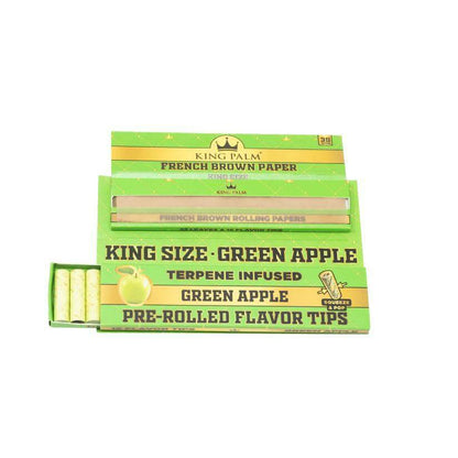 King Palm King Size Green Apple rolling papers and pre-rolled tips in vibrant green packaging.